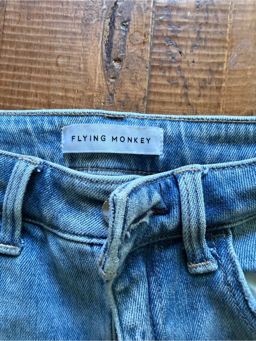 Flying Monkey Blue Light Wash Denim Jeans Waist Detail